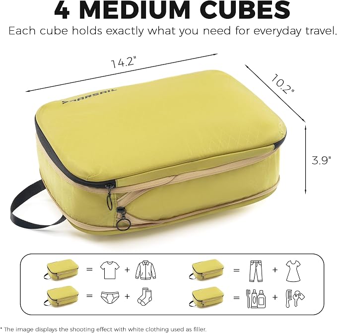 4 Pack Ultralight Compression Packing Cubes for Travel, Yellow | 100D Composite Nylon, Translucent Design, Water Repellent and Tear-resistant, Odor and Dust Protection, Compression Reliable - Image 5