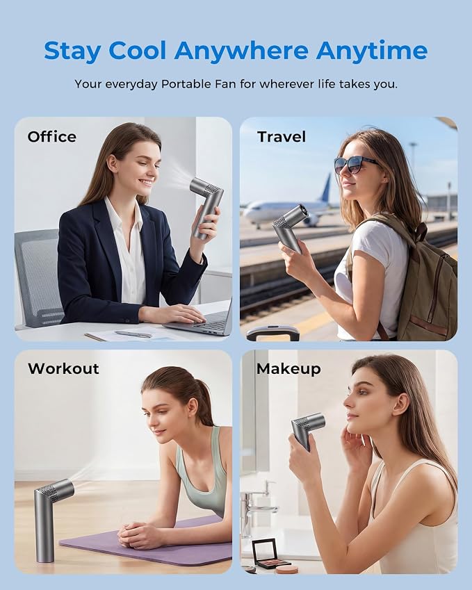 Portable Handheld Fan, Rechargeable, 199 Speeds, LED Display, Grey | 199-speed handheld fan with LED display, USB-C charging, 3000mAh battery for travel, office, outdoor, and makeup - Image 8