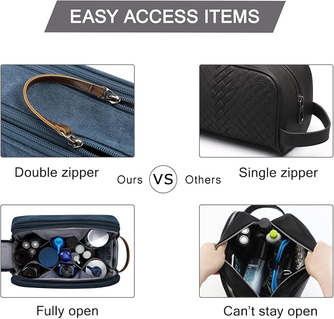 BAGSMART Toiletry Bag for Men, Canvas Travel Toiletry Organizer Dopp Kit Water-resistant Shaving Bag for Toiletries Accessories,Navy Blue-Large - Image 5