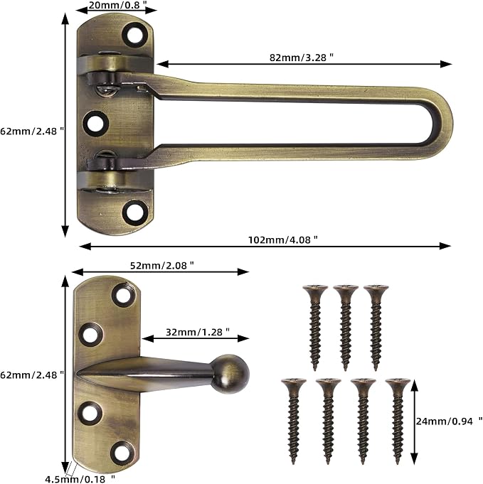 Alise Swing Bar Door Lock,Door Lock for Front Door and Inside Doors,Bronze | Security Door Guard Latch for Kids Safety Home Security,Hotel Latch Lock Front Door Child Lock - Image 2