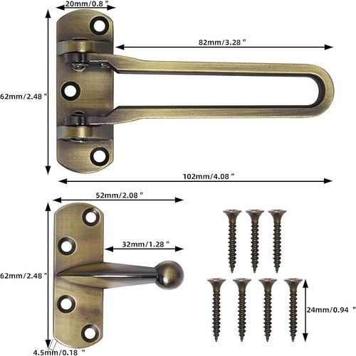 Alise Swing Bar Door Lock,Door Lock for Front Door and Inside Doors,Bronze | Security Door Guard Latch for Kids Safety Home Security,Hotel Latch Lock Front Door Child Lock - Image 2