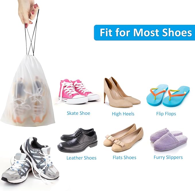 Clear Shoe Bags for Travel 5 PCS, Drawstring Travel Shoe Bags for Packing | 15.7" x 11.8" Waterproof Dustproof Portable Travel Shoe Storage Bag for Men and Women - Image 5