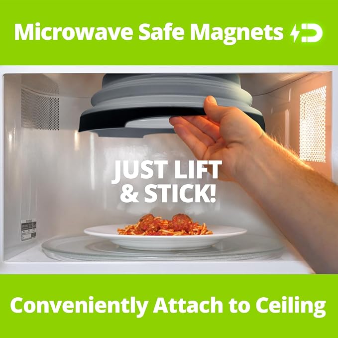 HOVER COVER Magnetic Microwave Splatter Cover - 12-Inch Collapsible - Black | High Power, Stronger Magnetic Grip, BPA-Free Lid, Vented Plate Guard with Steam Vents, Dishwasher Safe, Space-Saving Storage - Image 4