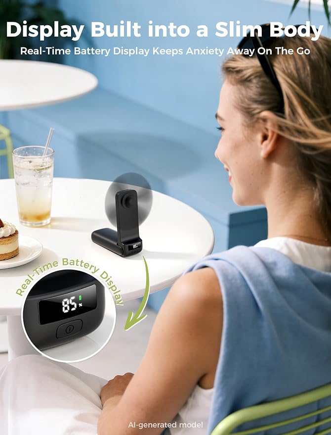 Aecooly Slim Portable Fan with Digital Display, Thin Handheld Fan | USB Rechargeable Mini Personal [24H Max Cooling Time], Battery Powered Small Foldable Pocket Gifts for Women, Travel -Black - Image 4