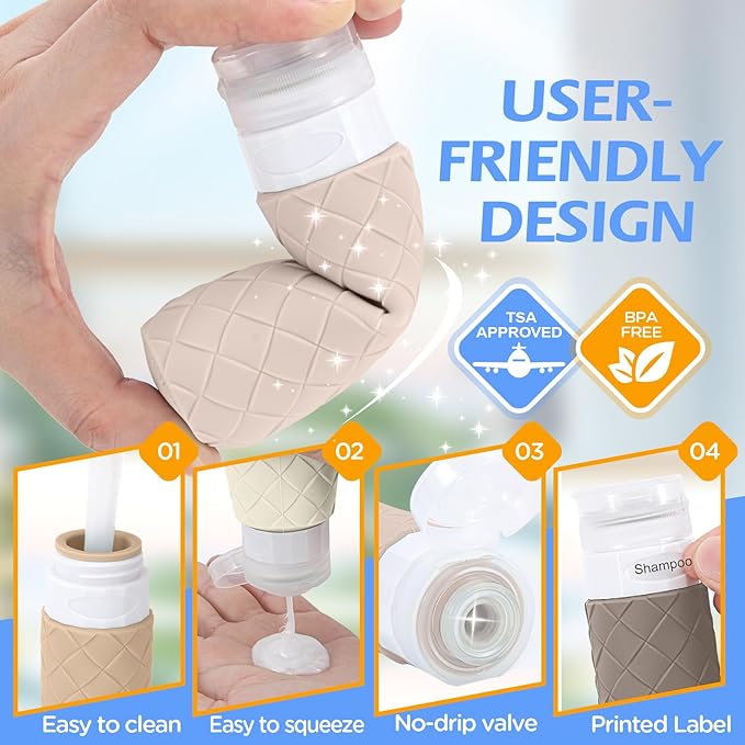 16 Pack Travel Bottles for Toiletries, TSA Approved Travel Size Toiletries Containers Set, BPA-Free Silicone Leak Proof Refillable Bottles Stackable Creams Jars Accessories Kit W/Clear Bag(Cream) - Image 4