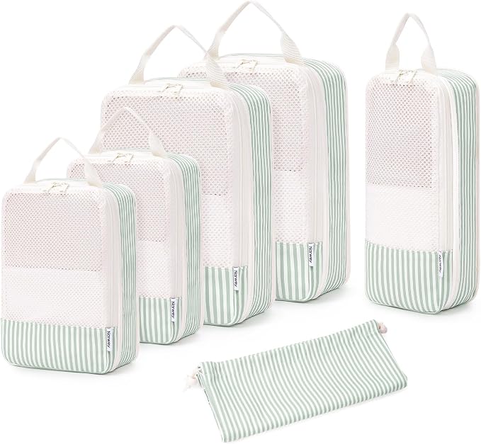 Narwey 6 Set Compression Packing Cubes for Travel Women Men, Travel Cubes for Carry On Suitcase, Durable Compression Luggage Organizer Bags by Narwey