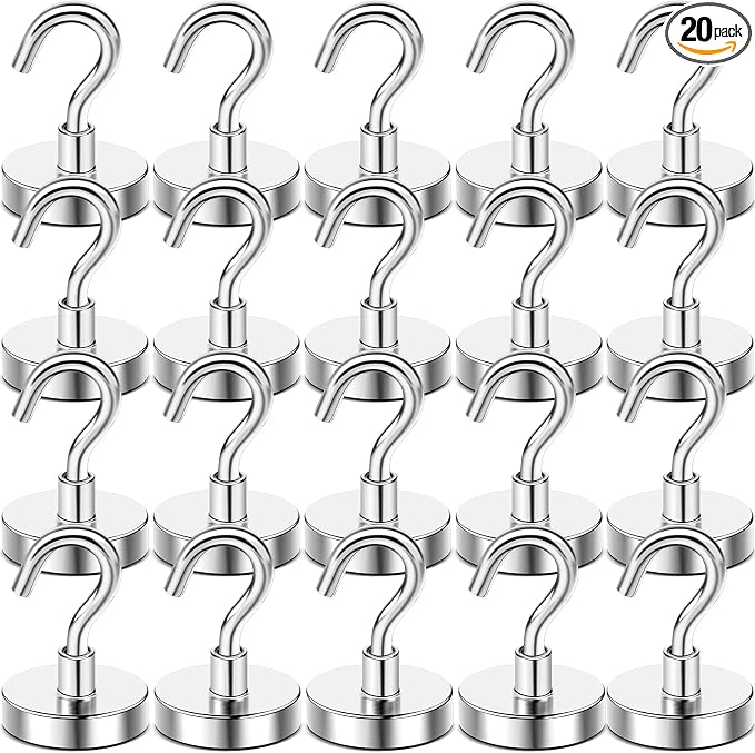 DIYMAG Magnetic Hooks 20pcs 85lbs Cruise Essentials 2026 Magnet Hook | Neodymium Heavy Duty Strong Magnets Hanging Ship Cabins Refrigerator Fridge Classroom Beach Vacation Kitchen Grills Home Tool by DIYMAG