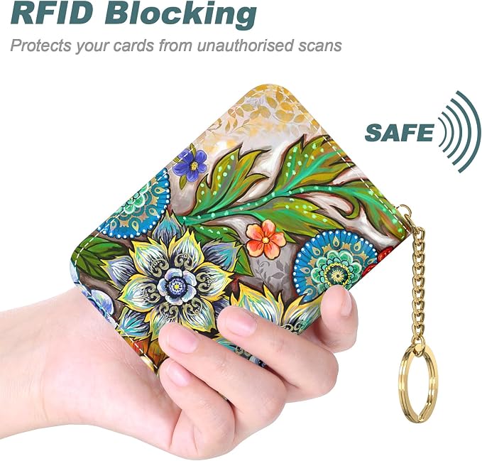Nipichsha Women's RFID Blocking Small Leather Wallet, Mandala Flower, Slim and Compact Size, 12-Accordion Slots, Protects Privacy | Leather Card Holder Wallet, Credit Card Wallet Organizer, Business Card Case with Zipper & Keychain, 12-Slot Compartment - Image 4