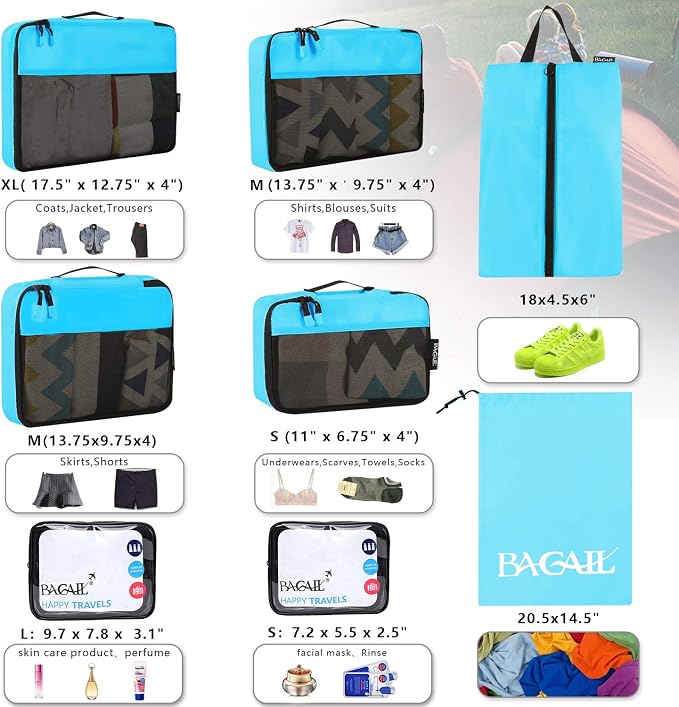 BAGAIL 8 Set/9 Set Packing Cubes Luggage Packing Organizer for Travel, Suitcase Packing Bags for Travel Accessories - Image 2