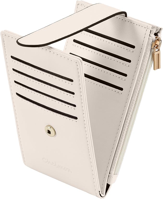 Chelmon Women's RFID Slim Card Holder Wallet | Thin Bifold Multi Card Case with Zipper Coin Pocket Purse for Women(Beige) by Chelmon