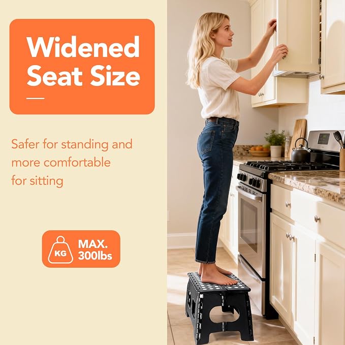 9 Inch Folding Step Stool, 15 Inch Extra-Wide, 300 lbs, 2 Pack | Non-Slip Heavy Duty Foldable Step Stool for Kids and Adults, Extra-Wide for Comfort and Stability, for Bathroom and Kitchen - Image 7