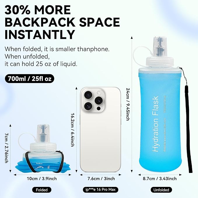 FR Collapsible Soft Hydration Flask 700ml TPU Portable Sports Water Bottle, Outdoor Running Cycling Fitness Hydration Bag with Leak-Proof Bite Valve and Lanyard(Blue) - Image 2