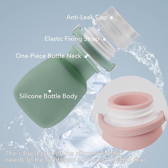 1oz Travel Bottles for Toiletries, Silicone Leak-Proof TSA Approved Travel Size Containers (4-Pack) - Reusable Refillable Bottles for Shampoo, Body Wash, Lotion (#1Whtie Clear Green Pink) - Image 3