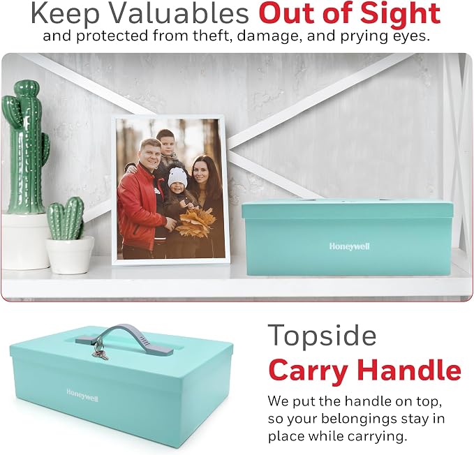 Honeywell Safes & Door Locks - Small Safe Box for Home - Fire Resistant Documents Lock Box with Keys - Steel Security with Key Lock for Personal Items, Jewelry, Money - 0.17 Cubic Feet - Teal - 6124TL - Image 6