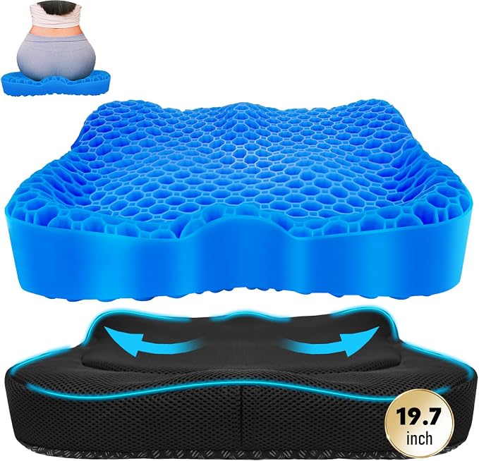 Gel Seat Cushion, Thickened Big Breathable Honeycomb Design Absorbs Pressure Points Gel Cushion with Anti-Slip Cover Seat Cushion for Office Chair Home Car Seat Cushion for Wheelchair by NEW-Vi