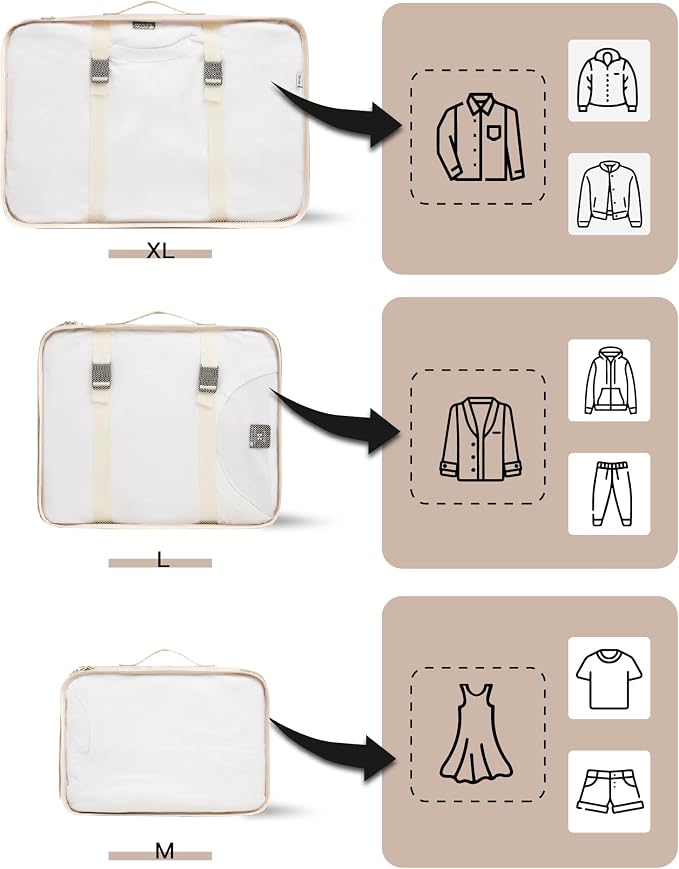 9 Set Packing Cubes for Carry on Suitcase Travel Organizer Bags for Luggage Suitcase Organizer Bags Packing Cube Set for Packing Women Men (Beige) - Image 5