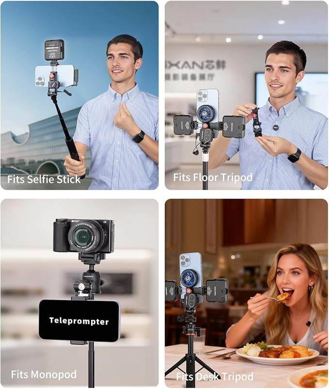 Metal Phone Tripod Mount Adapter, Smartphone Holder Clamp Support Stand with Cold Shoe, Compatible with iPhone, Samsung on Tripod, Camera, Gimbal, Selfie Stick for Live Streaming, Video Shooting - Image 6