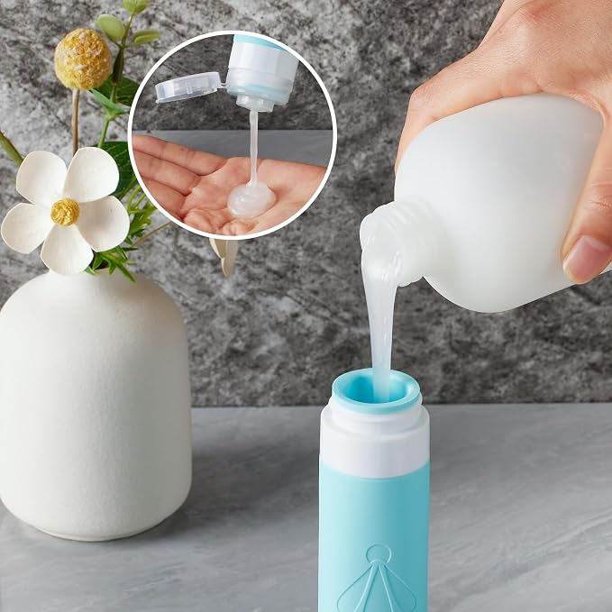 INSFIT travel bottles for toiletries 8 Pack, Leak proof Travel Size Toiletries Containers with toiletry bag, Squeezable Silicone Bottles & Cream Jars, Travel Essentials BPA-Free kit for Shampoo - Image 3