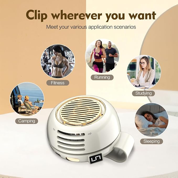 Portable Silent Mini Bladeless Electric Fan,Small fan Clip on for Shirt & Waist,2026 New Mini Bladeless Fan Clip On,Adjustable 3-Speed For Outdoor & Travel & Office,Gift (white with display) - Image 7