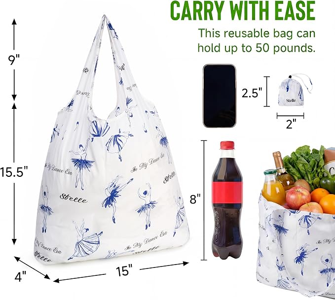 Stelle Lightweight Reusable Grocery Bag with Handles Ripstop Nylon Foldable Tote Shopping Bags for Travel and Groceries - Image 3