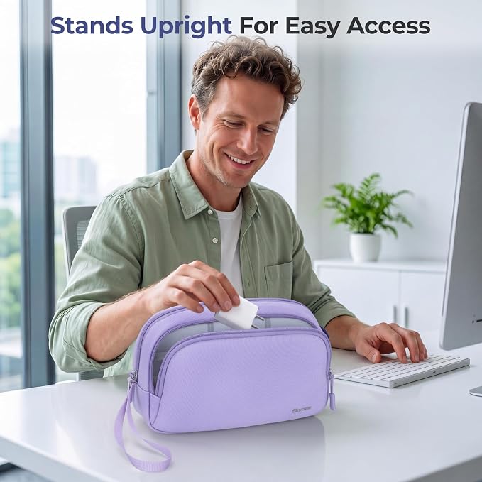 Skycase Travel Cable Organizer - Lightweight Water Resistant Dual-Layer Tech Pouch with Wrist Strap 9 Compartments Electronic Organizer Travel Case for Charger Cord Hard Drive,Medium,Purple - Image 6
