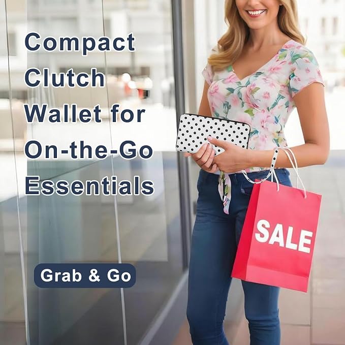 RFID Blocking Cellphone Wallet for Women with Removable Strap, Large Capacity Multi Card Wristlet Purse for Travel, Coin Pocket & Double Zipper, Polka Dot - Image 7