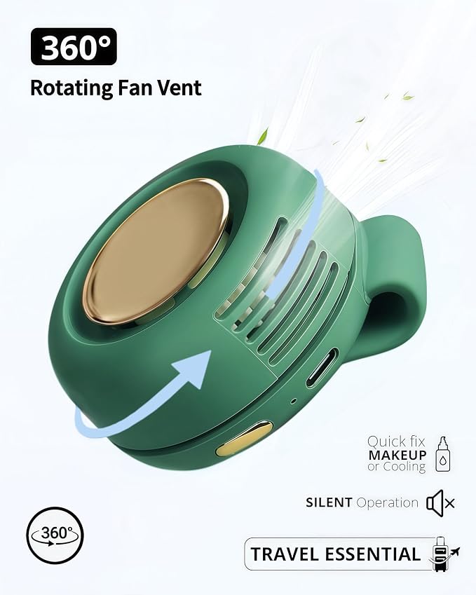 Portable Silent Mini Bladeless Fan Clip On, 3 Speeds & Queit, Hands Free Shirt and Waist Clips Whirlwind Fans, USB Rechargeable Handheld Neck Fans, Suitable for Outdoor & Travel & Office (green) - Image 3