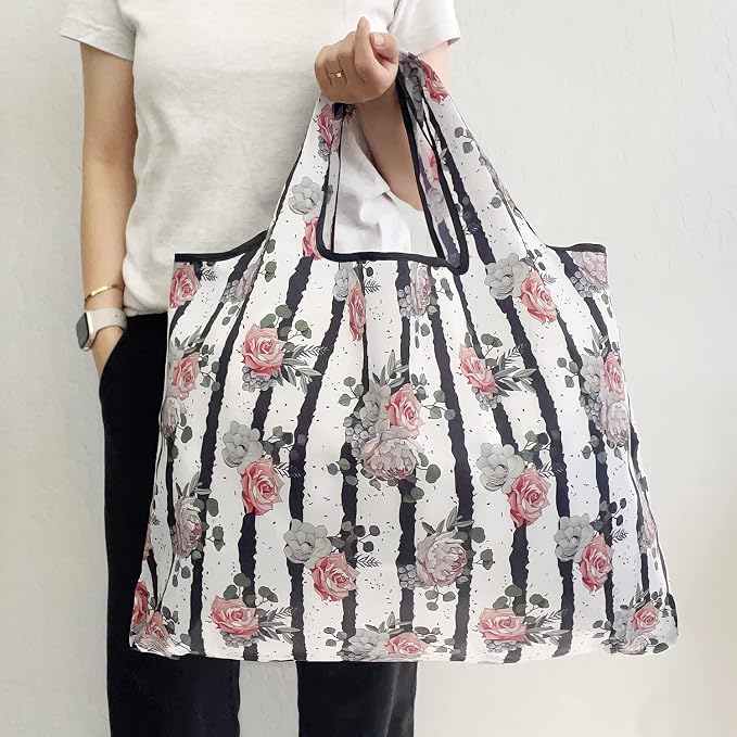 allydrew Large Foldable Tote Nylon Reusable Grocery Bags - Image 2