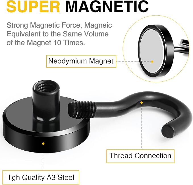 DIYMAG Magnetic Hooks 20pcs 85lbs Cruise Essentials 2026 Magnet Hook Black | Neodymium Heavy Duty Strong Magnets Hanging Ship Cabins Refrigerator Fridge Classroom Beach Vacation Kitchen Grills Home Tool - Image 4