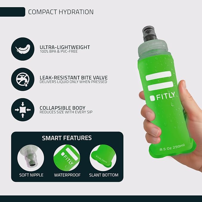 FITLY Soft Flask - Shrink As You Drink Soft Water Bottle for Hydration Pack - Folding Water Bottle Ideal for Running, Hiking, Cycling, Climbing & Rigorous Activity - Image 4