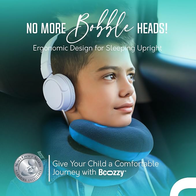 BCOZZY Kids Travel Neck Pillow (8-12 Y/O) – Patented Soft Child Pillow for Head & Chin Support in Car, Airplane, and Road Trip Sleeping. Adjustable Size. Carry Bag. Fully Washable. Medium, Gray - Image 2