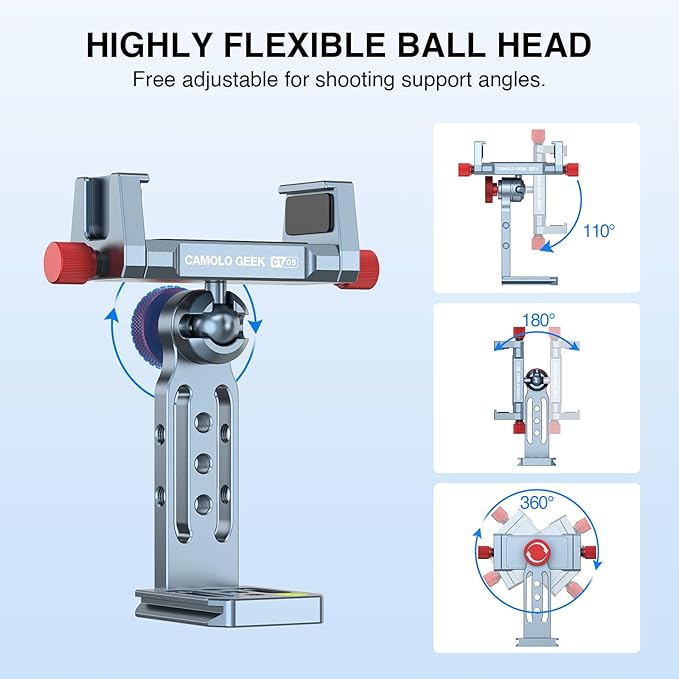 Phone Tripod Mount Aluminum Alloy, 360° Rotatable Phone Stand Holder Clamp with Cold Shoe and Arca Base Compatible with iPhone 15 Pro Max Galaxy S24 Ultra Pixel & 2.5"-4" Wide Smartphones - Image 3