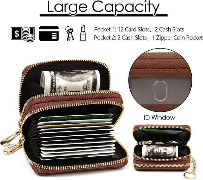 imeetu Rfid Credit Card Holder, Businese Card Case, Wallet for Women Men | Genuine Leather Card Wallet with id Window, Keychain & Double Zipper, Water-resistan Small Wallet with Gift Box, Daily Travel - Image 3