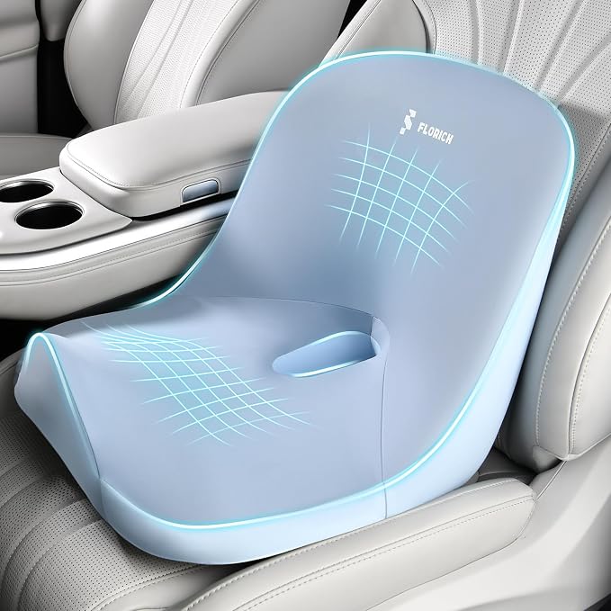 Car Seat Cushion and Lumbar Support Pillow, Larger Memory Foam Seat Cushion, Ergonomic L-Shaped Design Cushion for Back Pain Relief, Non-Slip Driving Cushion for Car, Office, Truck, Gifts for Mom-Blue - Image 8