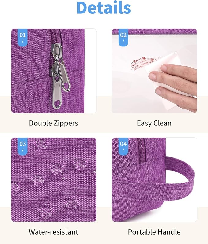 Narwey Clear Travel Toiletry Bags for Traveling Toiletries Men Women, Clear Makeup Bag Cosmetic Bag with Zipper, Make Up Pouch Organizer Bag with Handle, Skincare Beach Snack Medicine Bag, Purple - Image 6