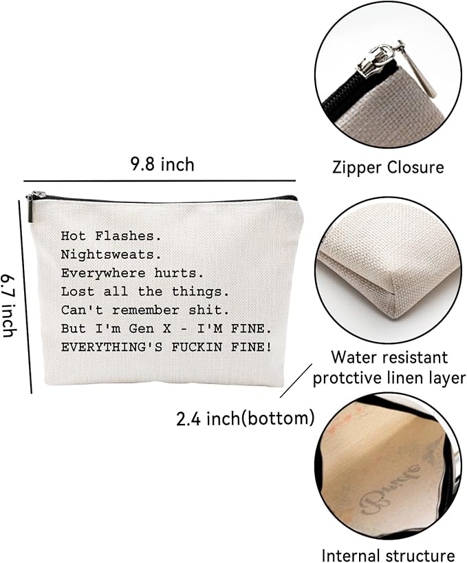 ZUYUROU Funny Gen X Makeup Bag for Women, Humorous Menopause Cosmetic Pouch for Over 50 Birthday Gifts, Double-Sided Travel Toiletry Case Organizer with Zipper, Grey - Image 2