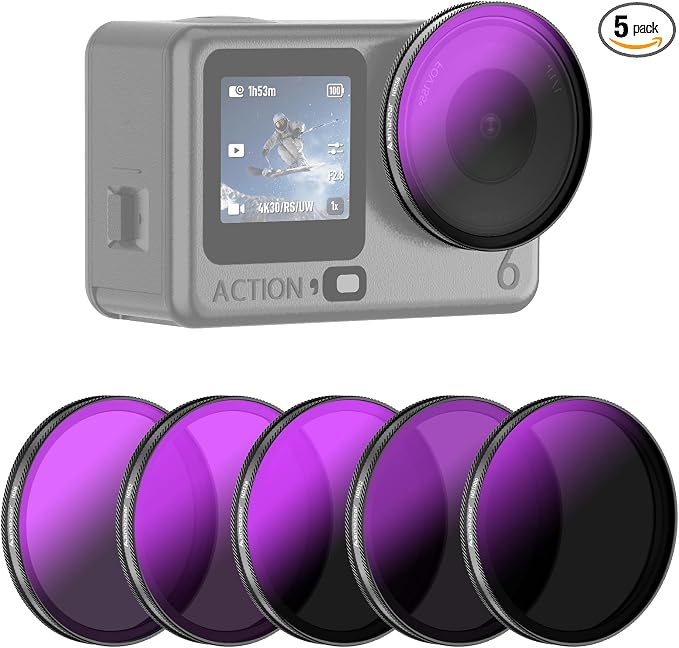 AMAZEAR ND Filters Kit for DJI OSMO Action 6 Accessories (5 Pack), Action6 ND8 ND32 ND128 ND512 ND1000 Optical Glass Pro Camera Lens Filters for Cinematic Motion Blur and Light Reduction by YourProPhotoGear