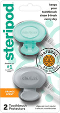 Steripod Clip-On Toothbrush Protector with Orange Essential Oils, Keeps Toothbrush Fresh and Clean, Fits Most Manual and Electric Toothbrushes,2 Count (Pack of 1) by Steripod