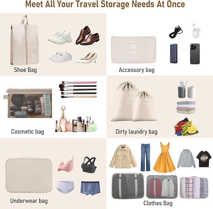 Packing Cubes for Travel- 8 Set Luggage Organizer Bags for Family, Mesh Breathable Travel Packing Cubes for Suitcases Durable Travel Essentials Bags Set (Beige, 10 Set) - Image 4
