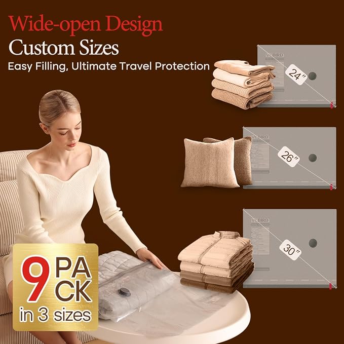 Vacbird Travel Vacuum Bags with Rechargeable Pump, Carry-On Space Saver | See Contents Easily with Transparent Bags, 1500mAh Pump Compresses 90+ Bags, Carry-On Size for Easy Travel Packing - Image 3