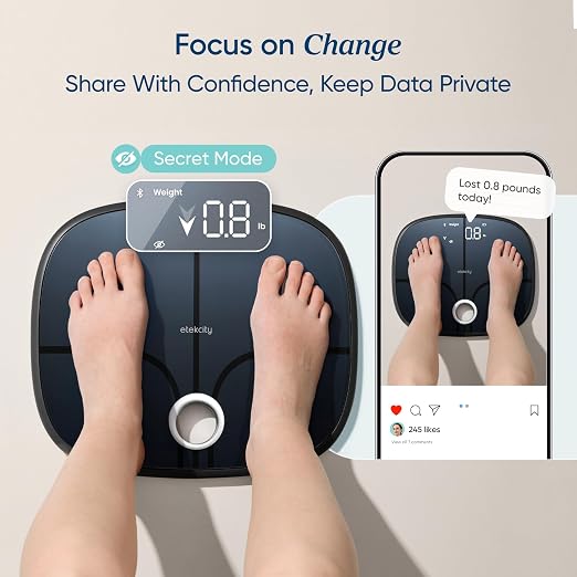Etekcity Rechargeable Smart Scale for Body Weight, FSA Eligible, Black | HSA eligible, tracks 13 metrics including BMI, body fat and muscle mass, with Secret Mode and Bluetooth app sync - Image 5