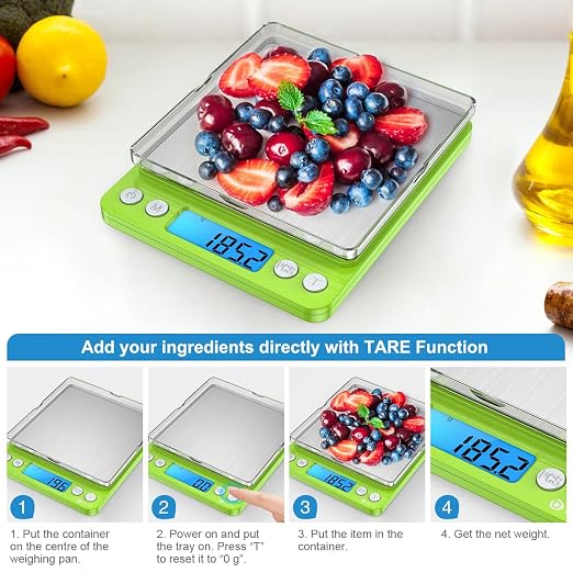 Digital Scale, 3000g, 0.01 Ounces, 0.1 Grams Accuracy Mini Kitchen Food Scale with 2 Trays, Pocket Scale for Jewelry, Coffee, LCD Display, Tare Function, Stainless Steel - Image 4