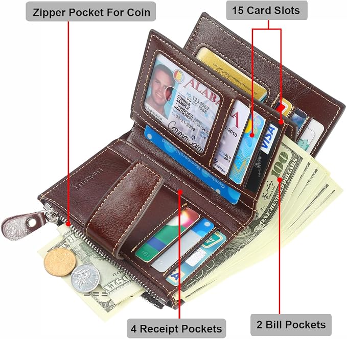 Small Compact Women Wallet RFID Blocking Genuine Leather Bifold Purse with ID Windows - Image 4