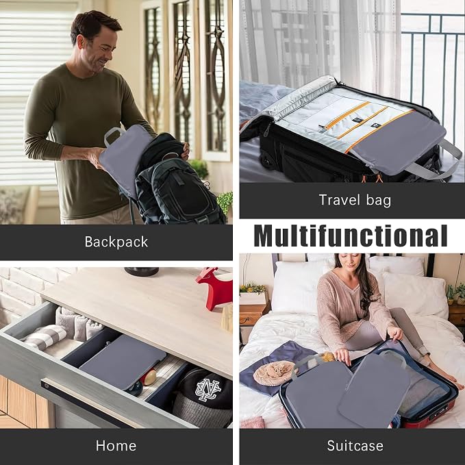 4 Set Compression Packing Cubes Travel - Travel Accessories Expandable Packing Organizers for Carry On - Essentials Luggage Bags - Dark Grey - Image 7