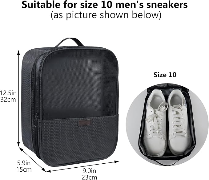 Shoe Bag for Travel,2 Layers Shoes Organizer,Honeycomb Black | Holds 3 Pairs,Trolley Strap,Easy Clean Lining,Leak Proof,Dual Zippers - Image 9