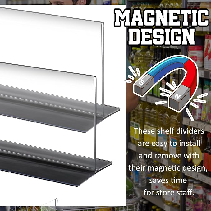 10 Pcs Clear Shelf Divider with Magnetic 12" L X 2" W X 3" HPlastic Shelf Separator Closet Divider, Clapboard Baffle for Storage Bedroom Bathroom Kitchen Office Supermarket Organization - Image 3