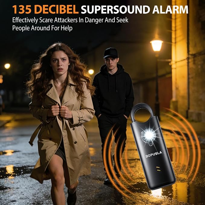 135dB Personal Safety Alarm for Women, SOS Strobe Alarm,Black | Rechargeable alarm with Type-C port and emergency flashlight, ideal for outdoor activities and night travel - Image 3