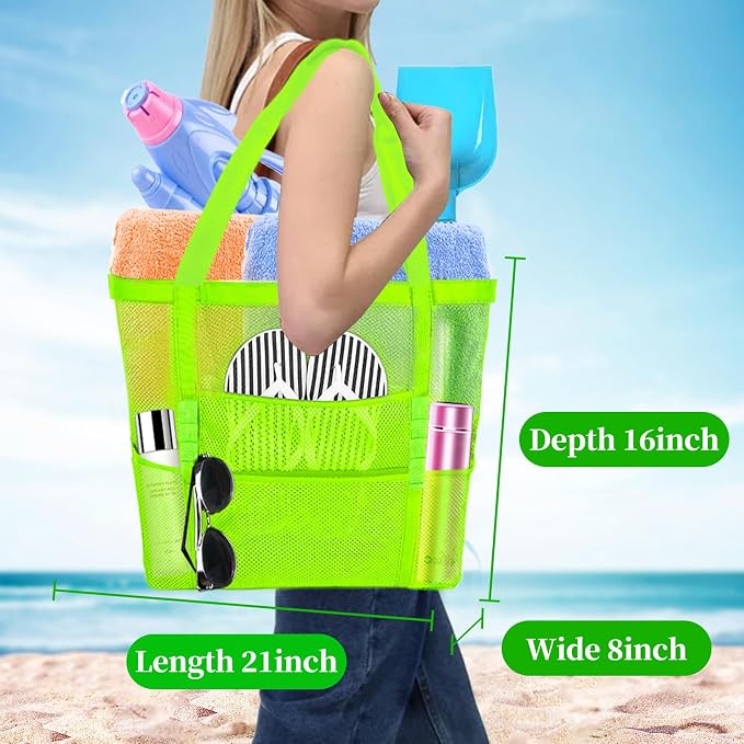 Large Mesh Beach Bag - Lightweight & Foldable Family Beach Bag with 9 Pockets for Toys, Towels & Vacation Essentials - Image 2