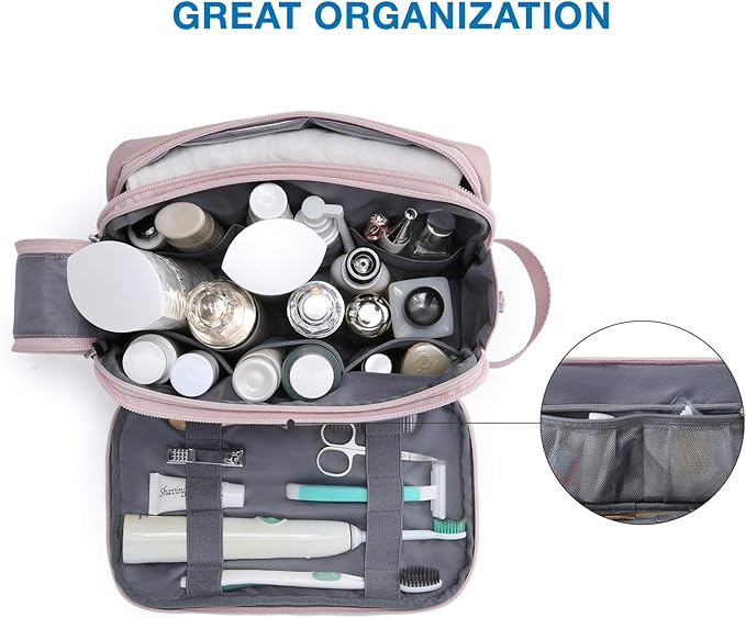 BAGSMART Toiletry Bag for Men, Travel Toiletry Organizer Dopp Kit Water-resistant Shaving Bag for Toiletries Accessories, Door Room Essentials,Pink-medium - Image 5