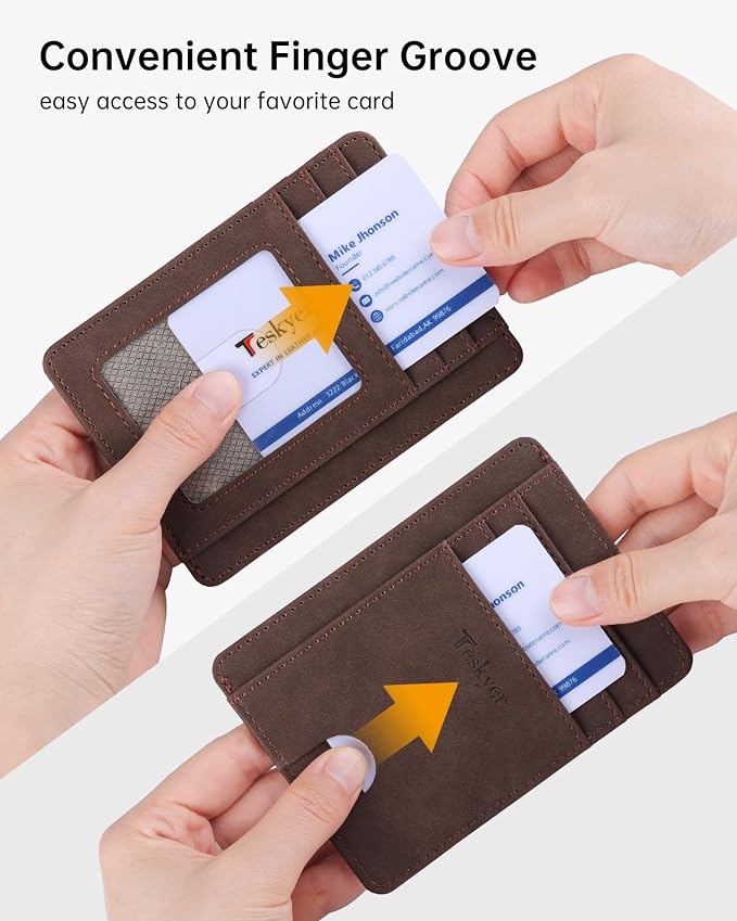 Teskyer Slim Minimalist Wallet for Men, RFID Front Pocket Card Holder | Ultra Slim Front Pocket Design, 8 Card Slots, RFID Protection, Smooth Faux Leather for Everyday Carry - Image 6